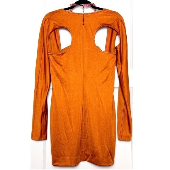 DUNDAS REVOLVE Chain Halter Sweetheart Neck Long Sleeve Cutout Bodycon Dress L - Picture 4 of 10